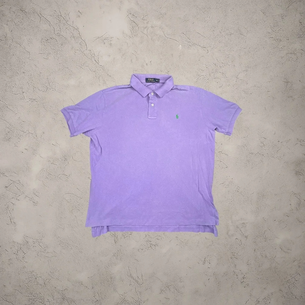Polo Ralph Lauren Mens XL Purple Short Sleeve Polo Shirt Green Pony Y2K Relaxed